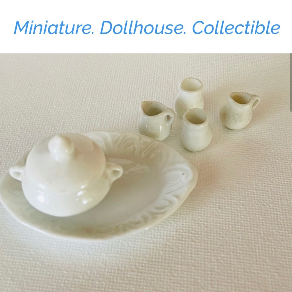 Miniature white porcelain serving dishes dollhouse